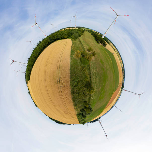 istock rural landscape with the power generating wind turbines (360-degree aerial panorama) 2081316057