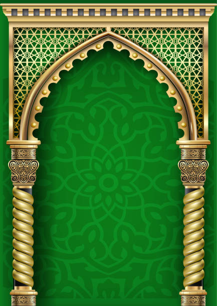 Arch of gold in the oriental style Arch of gold in the oriental style with Arabic traditional ornaments in vector graphics. fairy door fairy tale antique stock illustrations