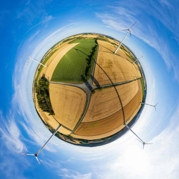 istock rural landscape with the power generating wind turbines (360-degree aerial panorama) 2081317000