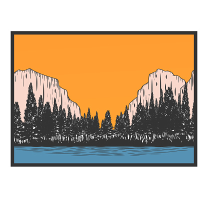 Vintage Yosemite Landscape View for Outdoor Adventure T Shirt Illustration