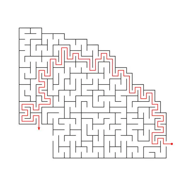 Vector illustration of Vector illustration. Template for an educational logical game labyrinth for children with a solution. Find the right path