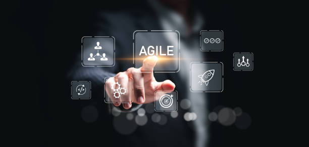 istock Agile development methodology concept, businessman touch virtual screen of agile icons for process that will help you work faster By reducing step-by-step work and focusing on team communication. 2081324969