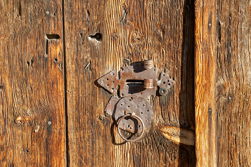Old wooden door and door lock