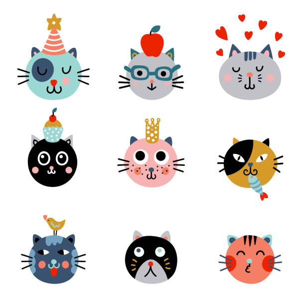 ilustraciones, imágenes clip art, dibujos animados e iconos de stock de cute cats. - cake pie apple pie apple