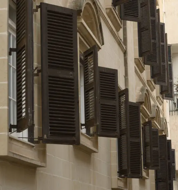 Valletta Malta architecture wooden shutters detail