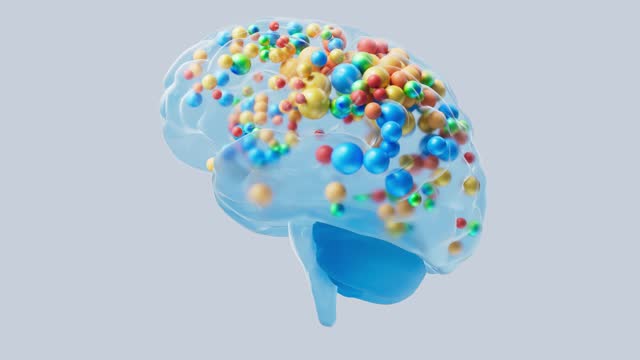 The Power of Creativity. Human Brain Filled With Colored Spheres.