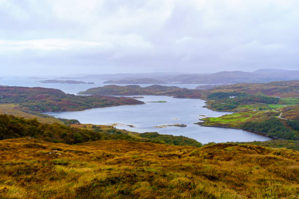 View of coastal landscape in Drumbeg, the Northwest Highlands, Scotland, UK