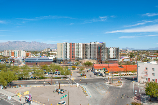 Aerial view of new construction behind the railway station in the 6th and Toole area of Tucson AZ