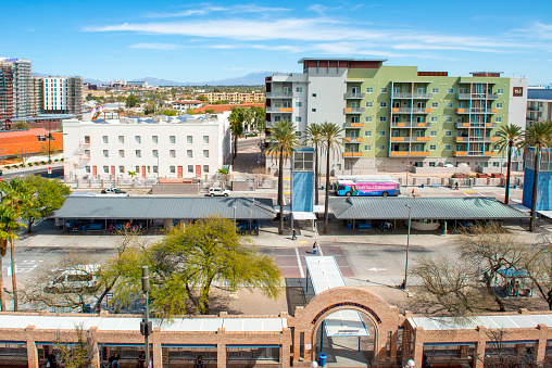 Aerial view of the area around the Linda Ronstadt bus station in downtown Tucson AZ
