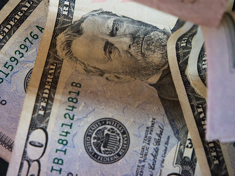 Portrait of President Ulysses S. Grant on a 50 dollar bill. American paper money close-up.