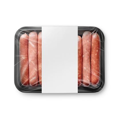 Pack of the sausages isolated on a white background.
