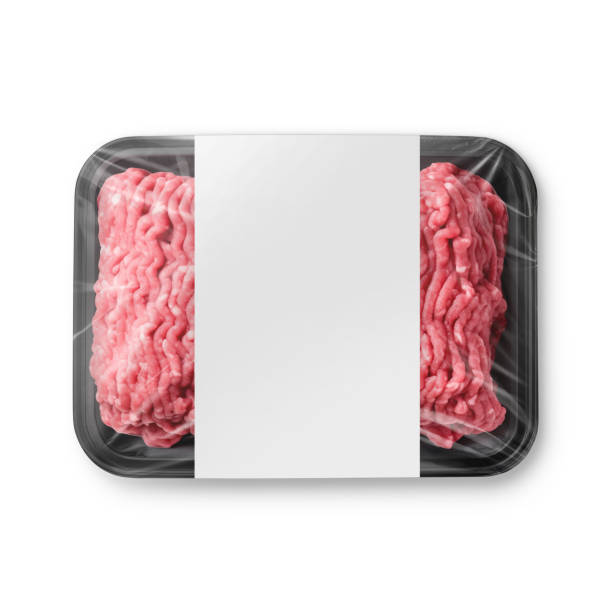 istock Black Plastic Tray with Minced Meat with Label Image 2081502165