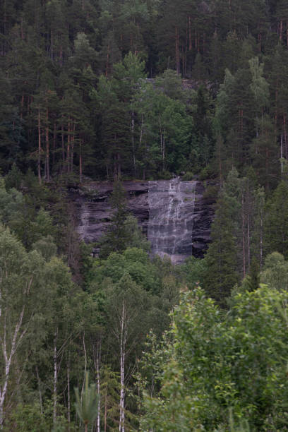 view of a Norwegian mountain secured with a net to prevent a landslide