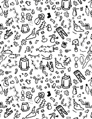 Printmaking style Cartoon Christmas seamless pattern