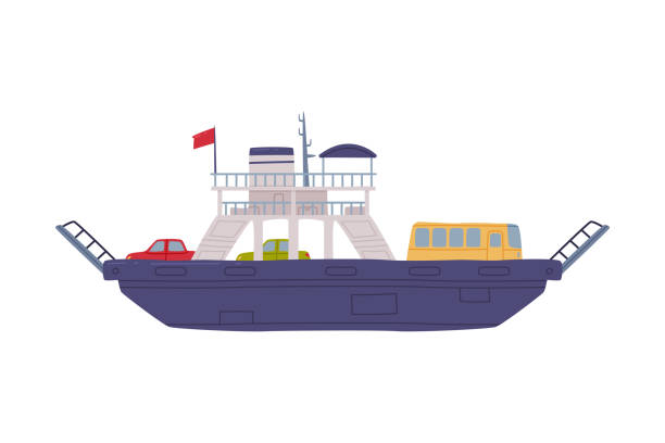 illustrazioni stock, clip art, cartoni animati e icone di tendenza di nave traghetto che trasporta automobili come illustrazione vettoriale tradizionale del simbolo di istanbul - traghetto