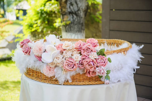 istock basket decorated with flowers. 2081577394