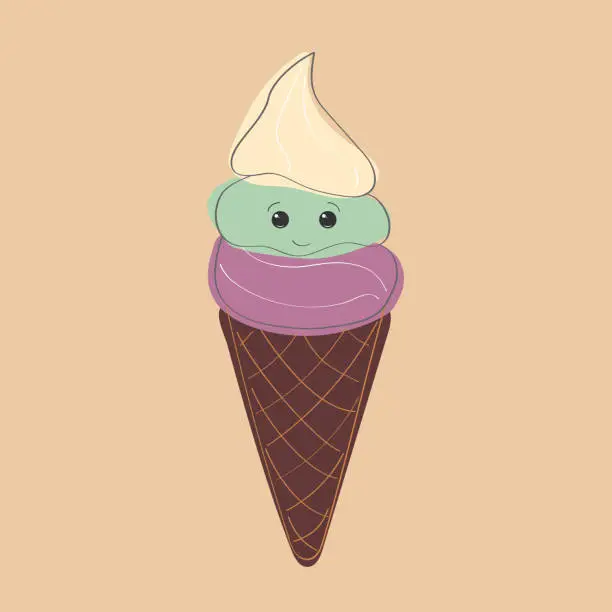 Vector illustration of Three-toned ice cream cone