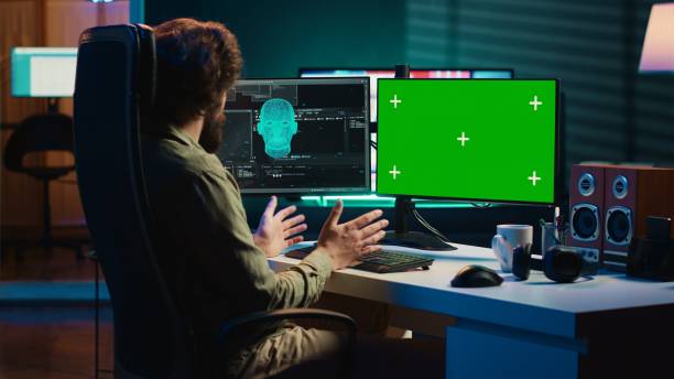 istock Concept of artificial intelligence gaining consciousness, mockup monitor 2081606005