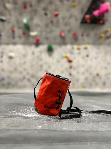 Rock climbing chalk bag at indoor gym