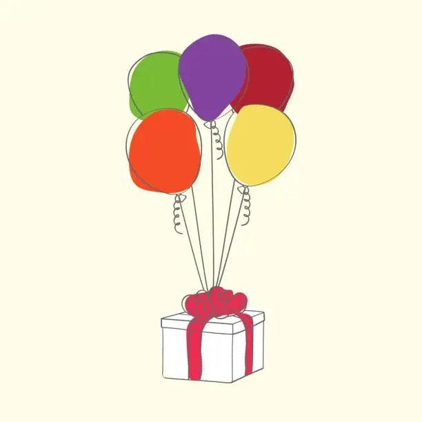 Vector illustration of Colorful balloons packed in gift box