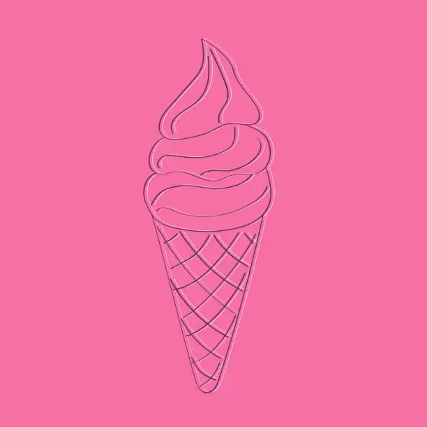 Vector illustration of Ice cream cone on pink background