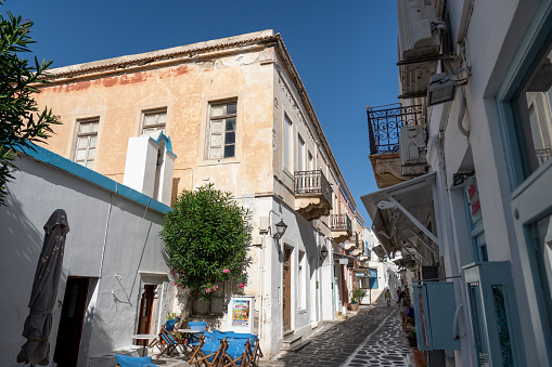 Streets of Parikia in the morning in Paros, Greece