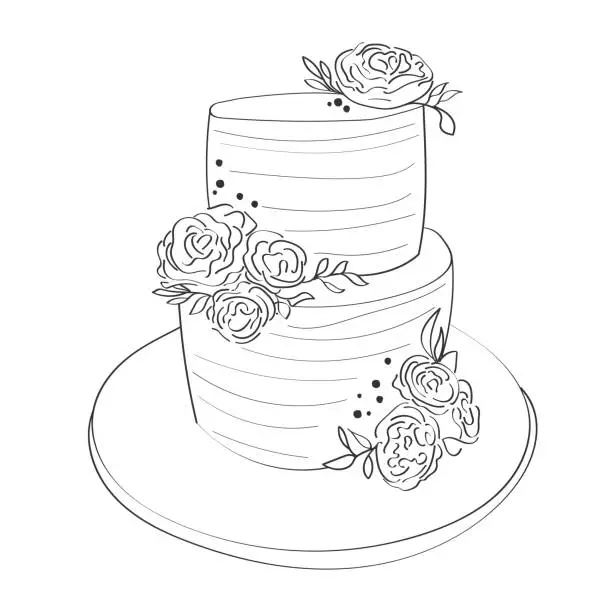 Vector illustration of Elegant Two-Tier Wedding Cake Design With Floral Decorations