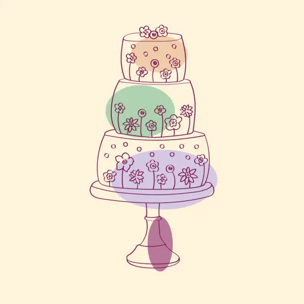 Vector illustration of Three layer cake on table