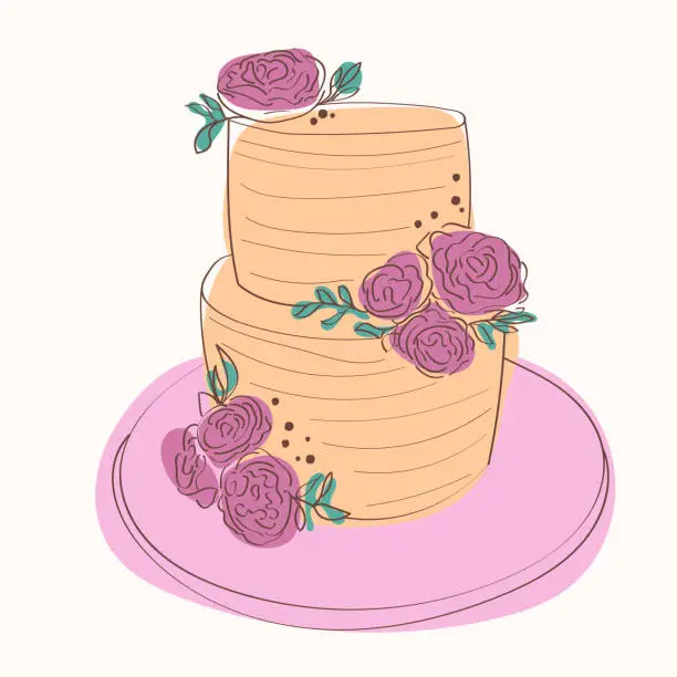Vector illustration of Two layer cake with flowers on top
