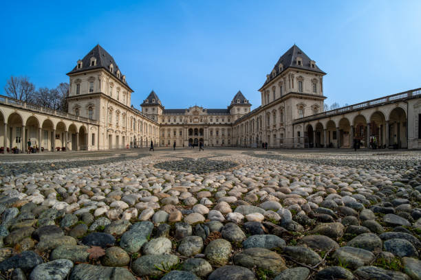 Turin, Piedmont, Italy - 21, February 2024: In the green heart of the nineteenth-century park of Turin, the Valentino Castle which Its origins date back to the 16th century as a river residence, today it is the seat of the Faculty of Architecture of the Polytechnic of Turin