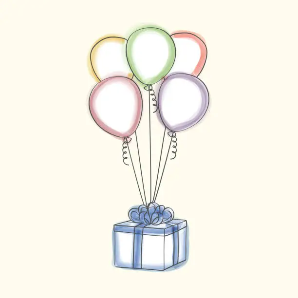 Vector illustration of Gift box decorated with balloons and bow