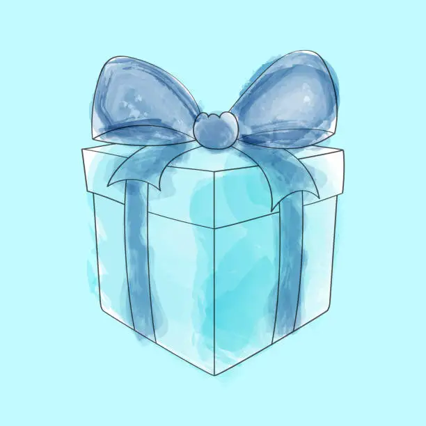 Vector illustration of Blue gift box with blue bow