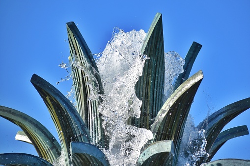 Water erupts from the very top of the Pineapple Fountain in Charleston, SC