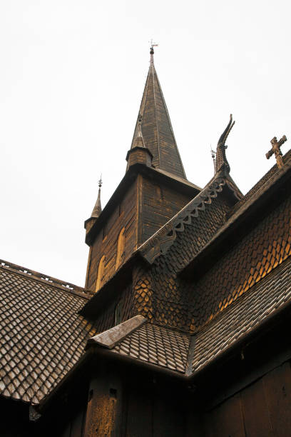 Ancient wooden church  (stavkyrkje) in Lom, Norway, fragment