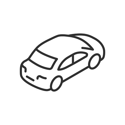 Car from back, linear icon, isometric style. Line with editable stroke