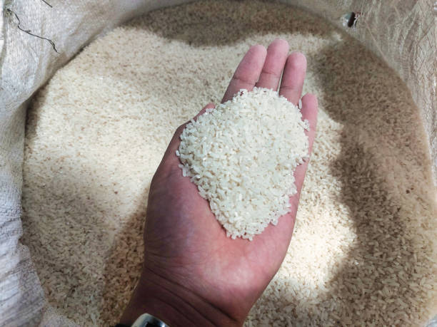 istock Man's hand checking the quality of rice grains in a sack 2081766552