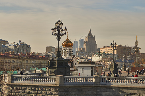 Moscow Russia - october, 25, 2014: Panorama of Moscow. View from the territory of the Cathedral of Christ the Savior. Moscow city landscape with panoramic views of the Moscow residential area.