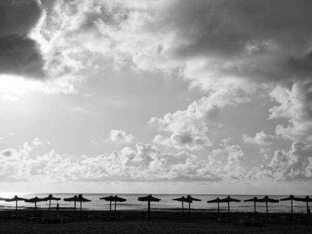 Beach umbrellas, summer background. Digitally generated image. 3d render.