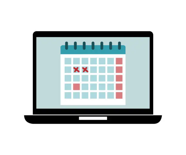 Vector illustration of Digital calendar on computer, laptop planner organizer.