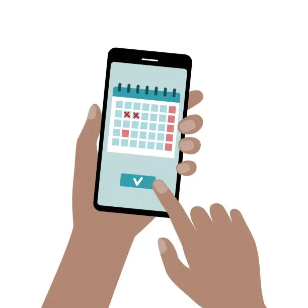 Vector illustration of Digital calendar app on smartphone,  using mobile planner.