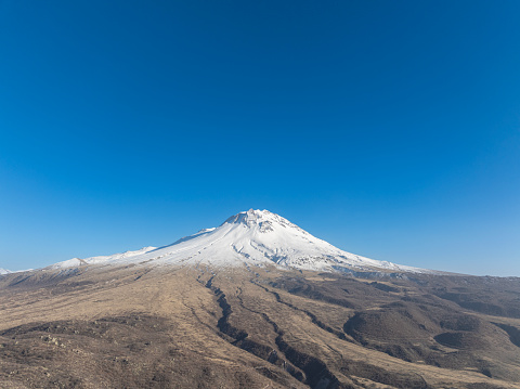 Snow-capped Mount Hasan in Aksaray, Turkey. Taken with a drone.