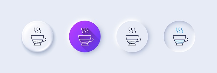 Doppio coffee icon. Neumorphic, Purple gradient, 3d pin buttons. Hot drink sign. Beverage symbol. Line icons. Neumorphic buttons with outline signs. Vector