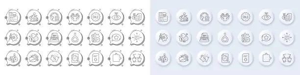 Vector illustration of Video conference, Cognac bottle and Favorite chat line icons. For web app, printing. Line icons. Vector