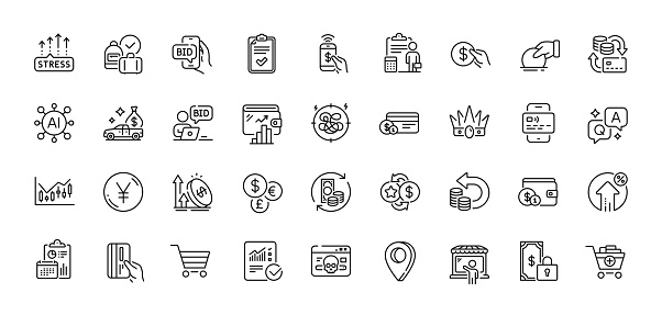 Market seller, Financial diagram and Market sale line icons pack. AI, Question and Answer, Map pin icons. Payment, Add products, Wallet web icon. Vector