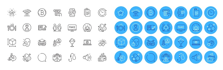 Love gift, Card and Speech bubble line icons pack. Clipboard, Ice cream, Loud sound web icon. Healthy face, Bitcoin, Person pictogram. Feedback, Box size, Fake news. Equality, Lotus, Wifi. Vector