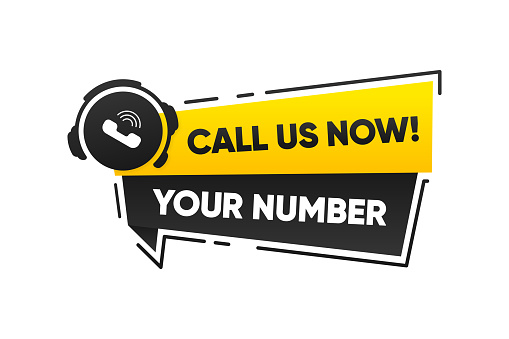 Call US Now button. Template for communication with support. Phone number in website header. Conspicuous sticker with phone number. Vector illustration