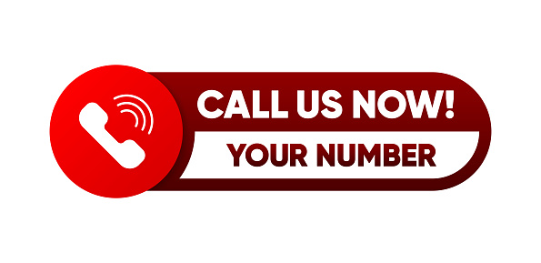 Call US Now button. Template for communication with support. Phone number in website header. Conspicuous sticker with phone number. Vector illustration