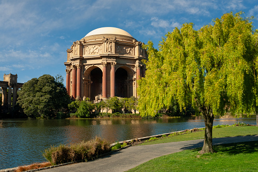 San Francisco, California, USA - February 04, 2008: The Palace of Fine Arts in the Marina District of San Francisco, California, USA is a classic structure originally constructed for the 1915 Panama-Pacific Exposition.  It was used during the exposition to exhibit works of art.  It is the only one of the few surviving structures from the exposition that remains on the original site.  In addition to hosting art exhibitions, it remains a popular tourist attraction.