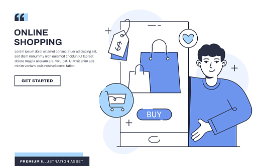 Online Shopping Illustration for Landing Page and Web Banner Template