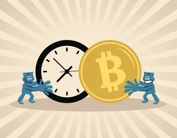 Vector illustration of Two people working together to combine money and time